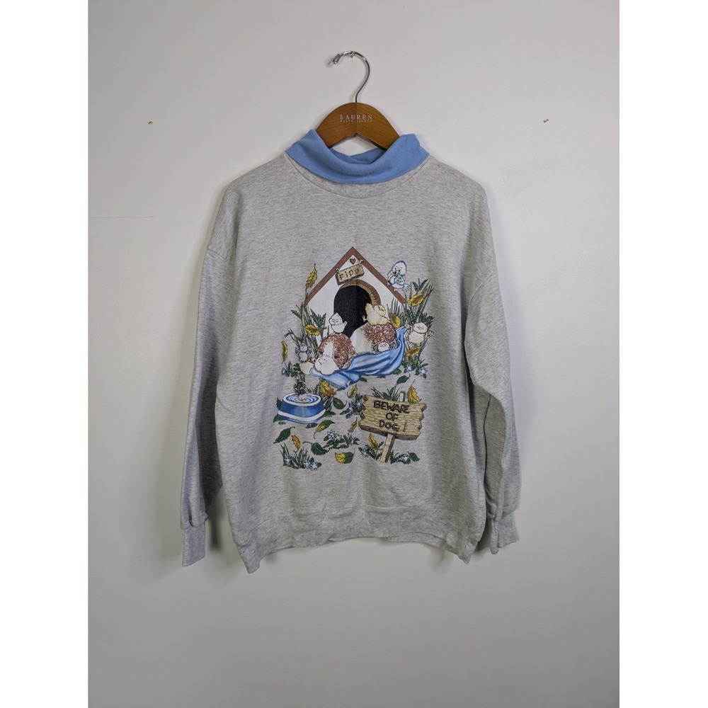 Vtg Grandma Sweater M Dog Nature Fido Cottagecore